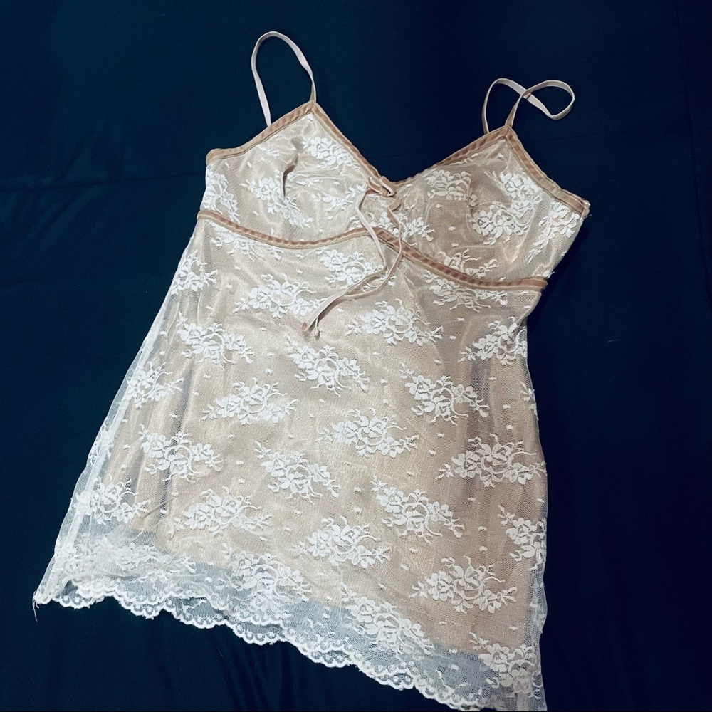 Lacey spaghetti strap tank top goldfish color